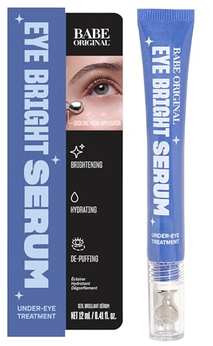 BABE ORIGINAL Eye Bright Under Eye Serum, Eye Serum for Dark Circles & Puffiness, Brightening & Hydrating Eye Treatment for Fine Lines, Peptides, Bakuchiol & Niacinamide, Cooling Metal Applicator