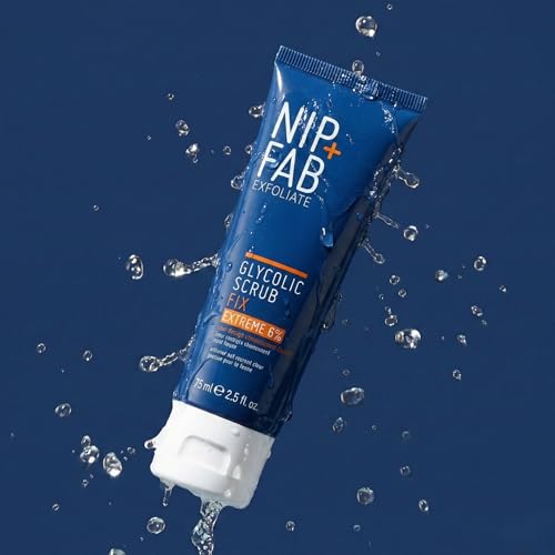 Nip + Fab Glycolic Fix Scrub Extreme (2.5 fl oz) – 6% Glycolic Acid 3-in-1 Facial Exfoliator & Pore Refiner – Deep Cleansing AHA BHA Face Scrub for Brightening & Smoothing