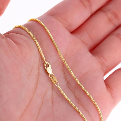 Nuragold 14K Real Yellow Gold Franco 1.1mm Solid Diamond Cut Chain Necklace - 20"