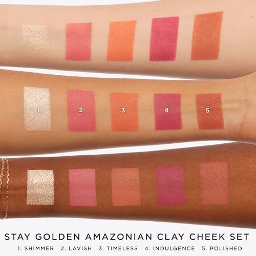 tarte stay golden Amazonian clay cheek blush & highlight 5pc set – Mineral Pigment Sheer Buildable Blush With Vitamin E for Lightweight Longwear, Vegan & Cruelty-Free, travel size