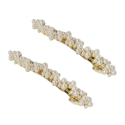 2Pcs Elegant Gold Plated Pearl Hair Barrettes Vintage French Style Decorative Clips for Women Thick Thin Hair Party Wedding Bridal Everyday Occasions