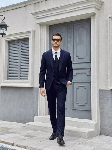 TIJOFA Dusty Blue Suits for Men 3 Piece Suit Slim Fit Double Breasted Men's Dusty Blue Tuxedo Elegant Classic Fit Wedding Formal Business Prom Party Tuxedo Classic Groom Dinner Casual XS