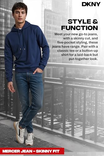 DKNY Mercer Men's Skinny Jeans - Premium Stretch Denim Pants with Classic 5 Pocket Design | Skinny Fit Stretch Jeans for Men