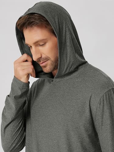 ODODOS Men's Long Sleeve Hoodie - odSTRATUM Tech Performance Pullover - Ultra Soft Moisture Wicking UPF 50+ Top, Smoke Heather, X-Large