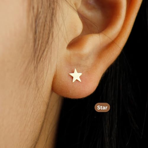 10k Solid Gold Ear Studs, Real Gold Stud Earrings, Dainty Gold Earrings, Minimalist Gold Ear Studs - Serena Sparkles (Star)