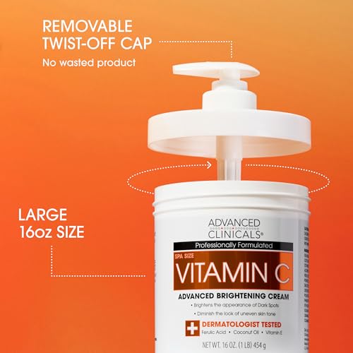 Advanced Clinicals Brightening Vitamin C Cream Moisturizer + Vitamin C Body Oil 2pc Skincare Set | Nourishing, Brightening, & Hydrating Body Oil & Body Lotion To Improve Appearance Of Dark Spots, 2pc