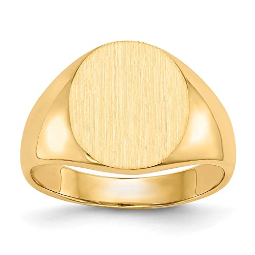 Sonia Jewels Real 14k Yellow Gold 14.0x13mm Closed Back Men's Engravable Monogram Signet Ring Band Size 12