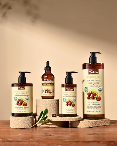 Yoken Organic Jojoba Oil 8oz, USDA Certified Pure for Hair, Skin Care