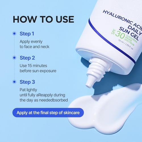 ISNTREE Hyaluronic Acid Daily Sun Gel SPF 30 | Korean Face Sunscreen with Hyaluronic Acid | Lightweight, Moisturizing Daily Sunscreen, No White Cast, 1.69 fl oz