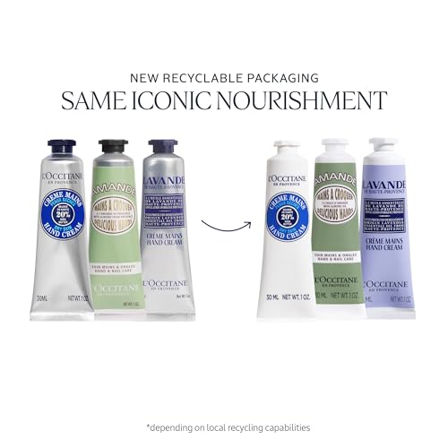 L’Occitane Hand Cream Classics 3-Piece Gift Set, Moisturizing Skincare Trio, Nourishing Creams for Dry Hands, Nails, and Cuticles, Travel-Sized, Vegan