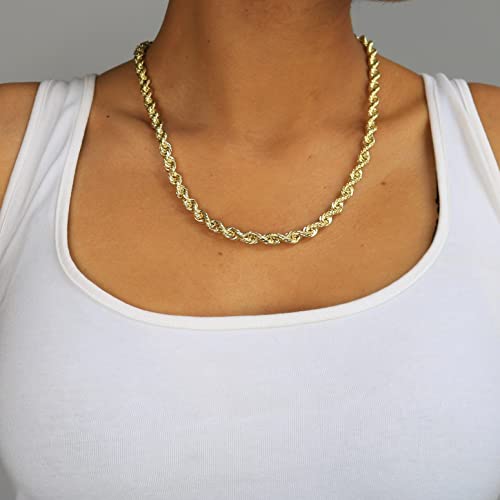 Nuragold 14k Real Yellow Gold Rope Chain Diamond Cut Mens Necklace - 7mm - 24"
