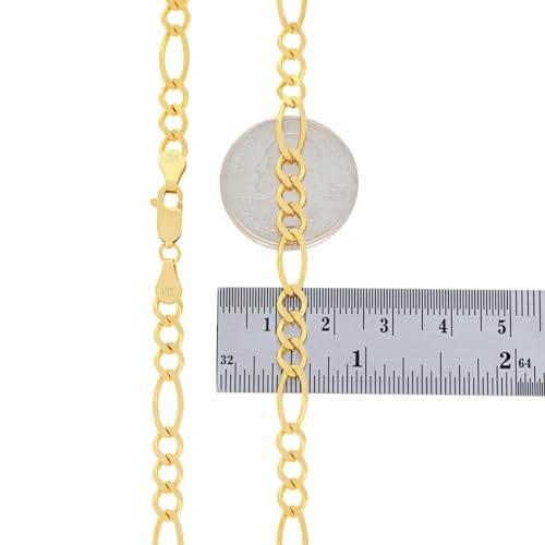 Nuragold 14K Real Yellow Gold Figaro Solid Link Chain Necklace Men & Women - 26",5.5mm