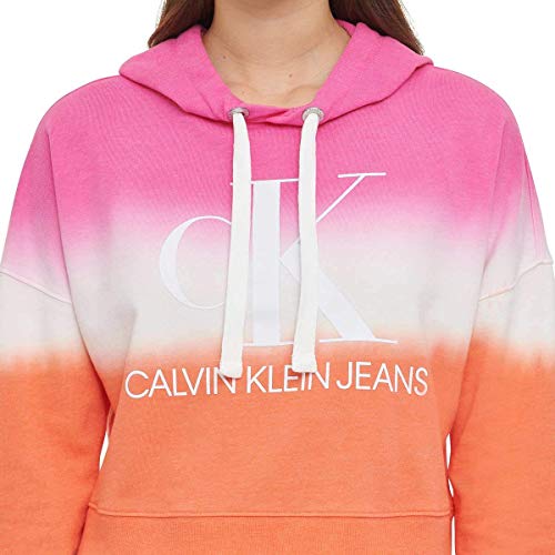 Calvin Klein Jeans Womens Monogram Logo Tie Dye Block Hoodie (Sherbert Combo, X-Large)