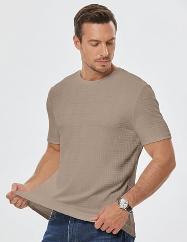 JMIERR Mens Casual Knit Classic Short Sleeve Tees Crewneck Basic T Shirts for Men, US43(L), Beige