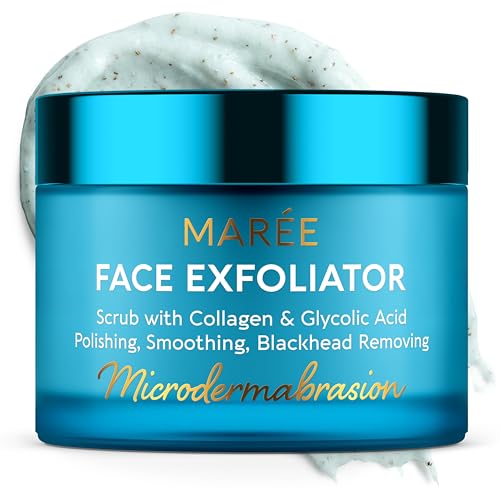 MAREE Face Exfoliator – Microdermabrasion Facial Scrub & Exfoliating Face Wash for Women – Collagen & Glycolic Acid – Gentle Scrub and Exfoliant – Men Exfoliating Scrubber – Exfoliante Facial Cleanser