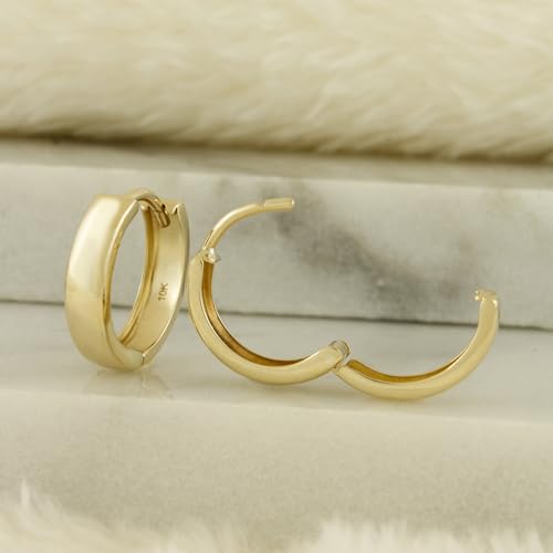 10K Solid Gold Huggie Hoop Earrings, Minimalist Real Gold Hoop Earrings, Simple Everyday Huggie Hoops - Serena Sparkles (10mm Hoops)