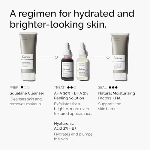 The Ordinary Exfoliate & Hydrate Serum Duo, AHA 30% + BHA 2% Peeling Solution and Hyaluronic Acid 2% + B5, Exfoliating and Hydrating Skincare Set, 1 Fl Oz Each