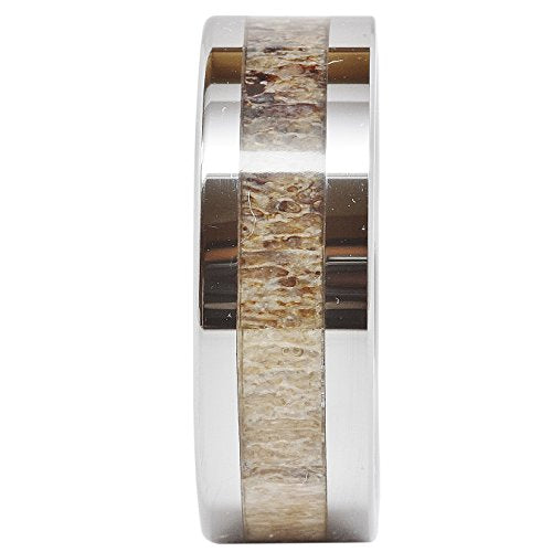 100S JEWELRY Tungsten Rings For Men Wedding Band Deer Antler Inlaid Hammer Flat Band Size 8-16 (9.5)