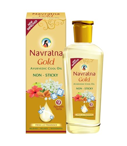 Navratna Gold Ayurvedic Hair Oil | with 24K Gold & 9 Ayurvedic Herbs | Lightweight, Non-Greasy & Fast-Absorbing | Relaxing Head Massage Oil | Deeply Nourishes Hair | 16.91 Fl Oz (500ml)