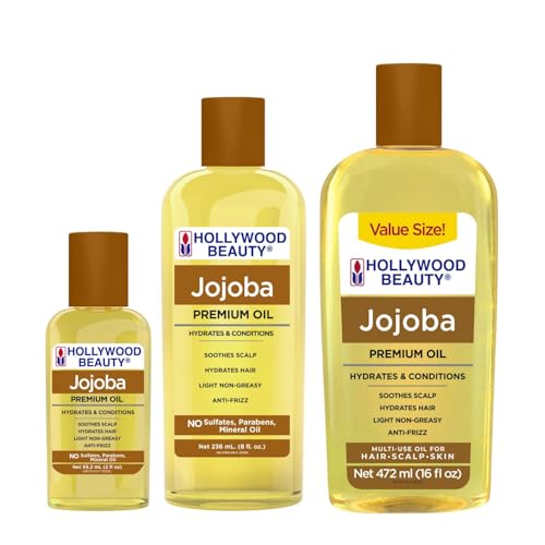 Hollywood Beauty Jojoba Oil for Hair, Scalp, and Skin, VALUE SIZE 16 fl oz - Hydrates and Conditions