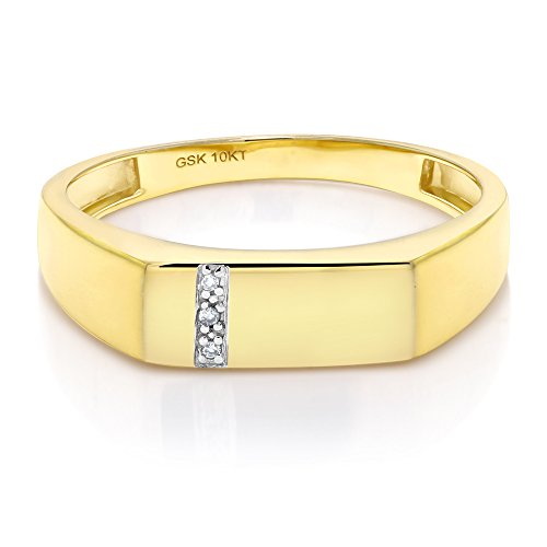 Gem Stone King White Diamond Ring For Men | 10K Solid Yellow Gold | Gold Men's Wedding Anniversary Ring | Size 9