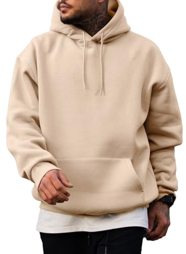 JMIERR Mens Cotton Fashion Hoodies & Sweatshirts Drawstring Long Sleeve Front Collar Hooded Pullovers with Pockets for Men Loose Fit Casual Winter Fall Shirt Tops Sweater, X-Large, Khaki