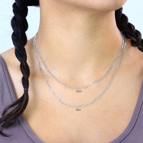Nuragold 14K Real White Gold Figaro Solid Italian Link Chain Necklace - 24",2.25mm