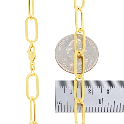 Nuragold 14k Real Yellow Gold 7mm Paperclip Chain Cable Link Necklace - 24"