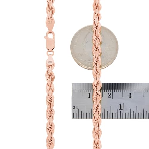 Nuragold 10k Real Rose Gold 5mm Rope Chain Diamond Cut Necklace (18"-30") - 22"