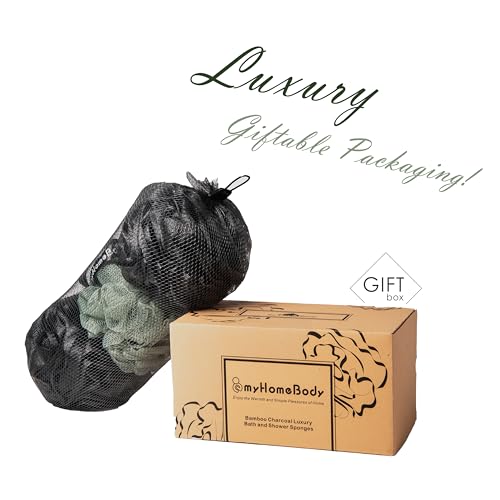 myHomeBody Large 70g Loofah Sponge, 2 Graphite Gray + 1 Sage Green, 3 Pack