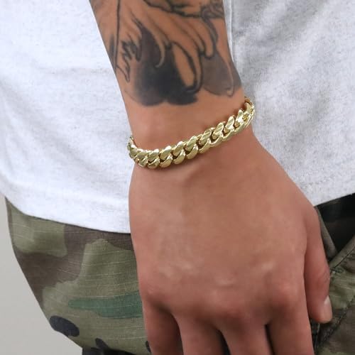 Nuragold 14k Real Yellow Gold Miami Cuban 10mm Solid Chain Mens Bracelet - 7.5"