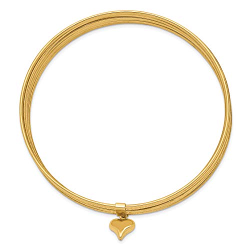 IceCarats 14K Yellow Gold Heart Charm Bangle Bracelet, 8.5 inch