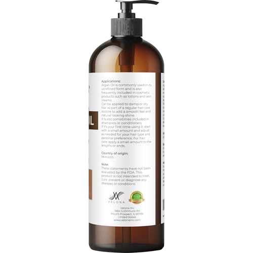 velona Argan Oil - 16 fl oz, Cold Pressed, Unrefined, with Pump
