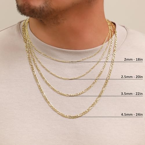 Nuragold 10K Real Yellow Gold Figaro Link Chain Necklace for Men & Women - 18",3.5mm