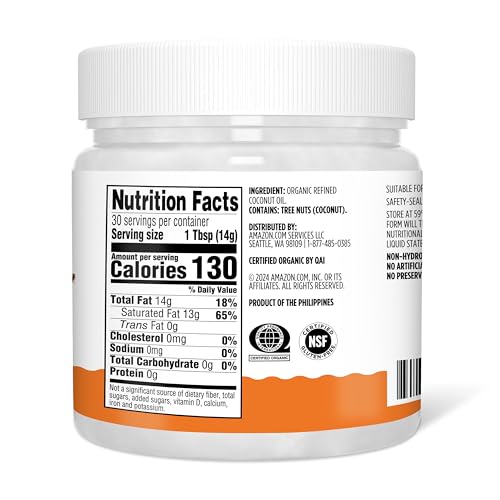 Amazon Grocery, Organic Refined Coconut Oil, 15 Fl Oz