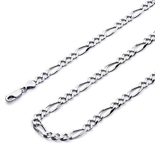 14k REAL White Gold Solid Men's 4.5mm Figaro 3+1 Concave Chain Bracelet with Lobster Claw Clasp - 7.5"