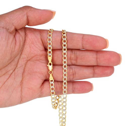 Nuragold 14k Real Yellow Gold Cuban Curb 4.5mm Pave Dia-Cut Chain Bracelet - 7"