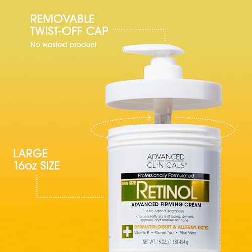 Advanced Clinicals Retinol Body Lotion & Face Moisturizer | Visible Anti Aging Skin Care Retinol Body Cream For Women & Men Targets Look Of Fine Lines, Wrinkles, & Crepe Looking Dry Skin, 16 Ounce