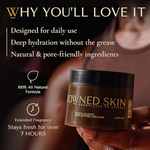 Crowned Skin King Cologned Body Butter for Men | Warm & Sensual | As Seen On Shark Tank | Scented with Sandalwood & Leather | Infused with Organic Shea & Mango Butters | All-Day Fragrance | 4.4oz