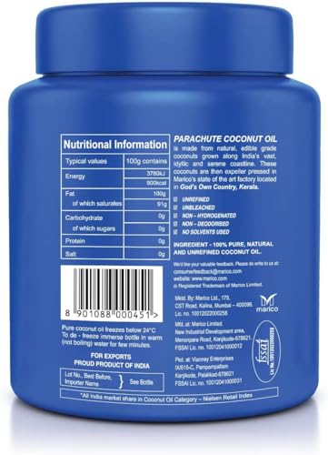 Parachute Coconut Oil| 100% Pure & Natural| Unrefined Coconut Oil| No Chemicals & Preservatives| Fresh Long Lasting Aroma| Untouched By Hands| 15 Fl Oz Jar