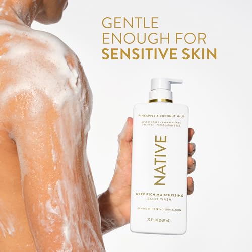 Native Moisturizing Body Wash, Clean & Gentle 24-Hour Hydration with Shea Butter, for Sensitive & Dry Skin, for Women & Men, Sulfate-free, Paraben-free, Pineapple & Coconut Milk, 22 fl oz