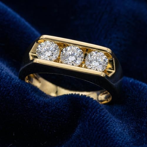 P3 POMPEII3 Pompeii 1 1/2ct Lab Grown Diamond Three Stone Mens Wedding Ring 10K Yellow Gold - Size 9.5 (G/H,VS2-SI1)