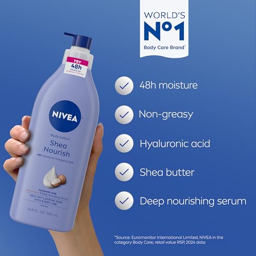 NIVEA Shea Nourish Body Lotion with Shea Butter & Hyaluronic Acid, 16.9 Oz