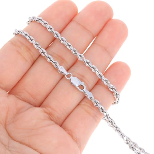 Nuragold 14k Real White Gold 3mm Rope Chain Diamond Cut Necklace (16"-30") - 20"