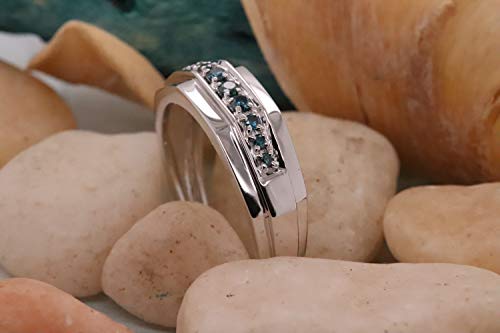 Dazzlingrock Collection 0.25 Carat Sterling Silver Round Blue Real Diamond Mens Wedding Anniversary Band, Size 9.5
