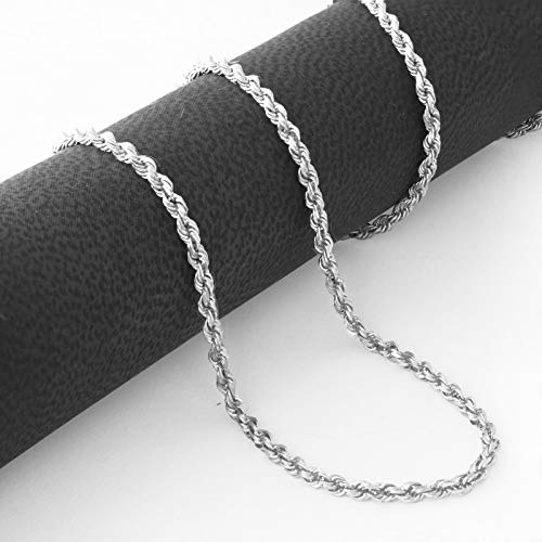 Nuragold 10K Real White Gold Rope Chain 1.5mm Diamond Cut Thin Necklace - 20"