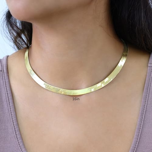Nuragold 10k Real Yellow Gold Herringbone 7mm Chain Flexible Necklace - 18"