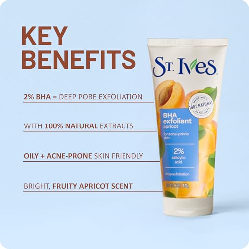 St. Ives Acne Control Apricot Face Scrub, Deep Exfoliator Skin Care, Prevents Acne for Radiant Skin, Salicylic Acid Acne Treatment Facial Scrub, Made with 100% Natural Exfoliants, 6 oz, 4 Pack