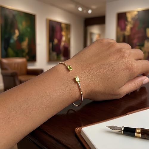 Floreo Italian 14k Yellow Gold 4mm Natural Peridot Gemstone Candy Bangle Charm Bracelet