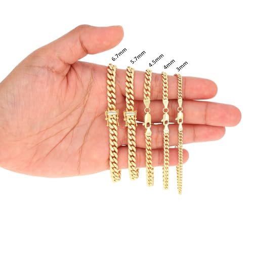 Nuragold 14K Real Yellow Gold Miami Cuban Lightweight Link Chain Bracelet 7"-9" (3mm-12.6mm) Italian Jewelry for Men & Women - 7.7mm,8"